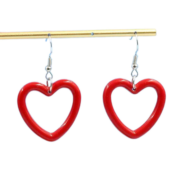 Red Heart Earrings Resin Heart Shaped Earrings Silver Hook Closure Heart Earring - Picture 3 of 7